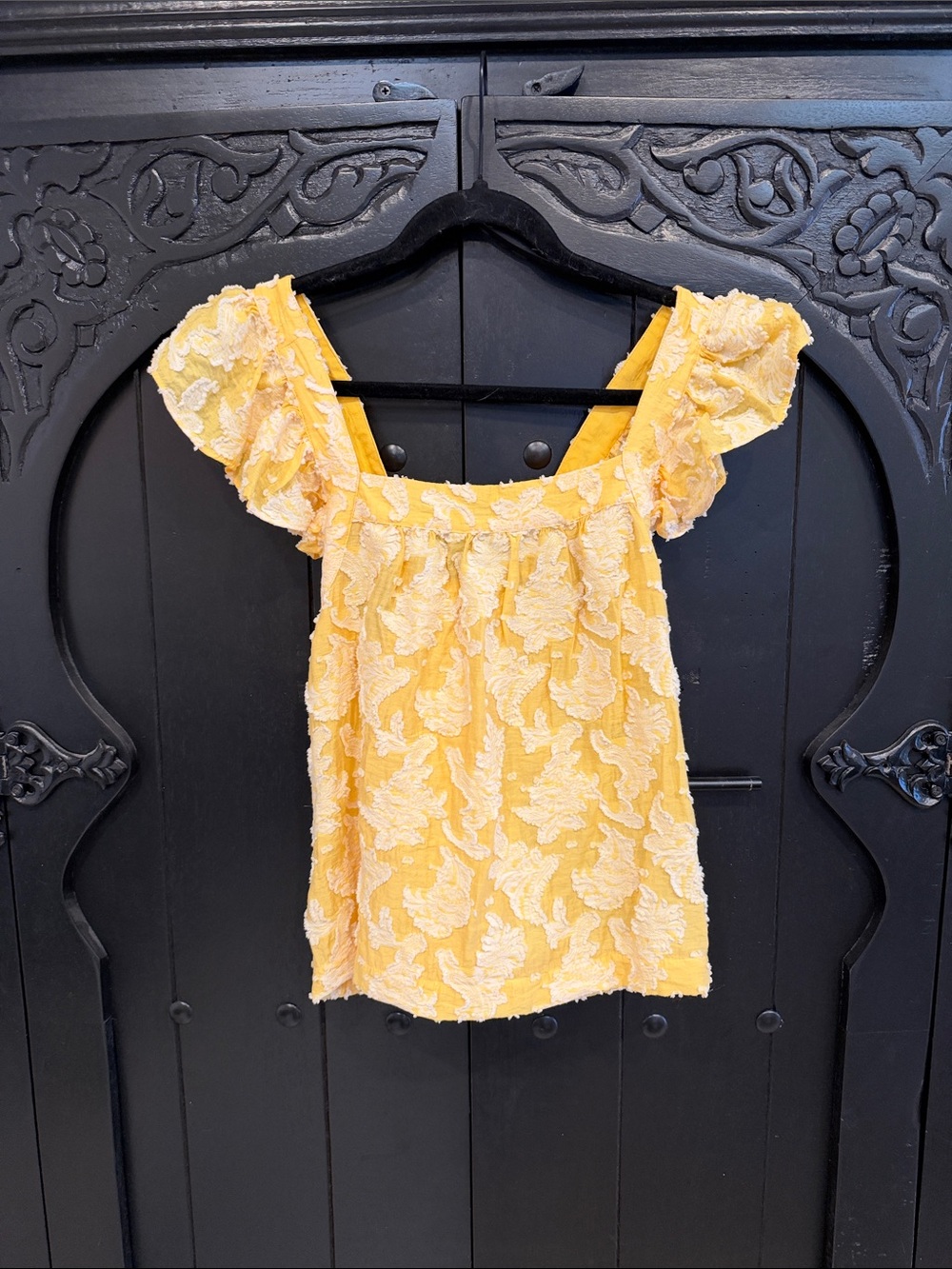Anthropologie Yellow Floral Textured Ruffle-Sleeve Camisole